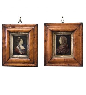Mid 18th Century Wax Portraits of George II and Queen Anne, Pair