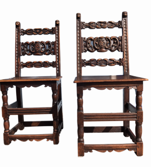 Gothic Revival Chairs, Turned and Dowel-Jointed, Pair