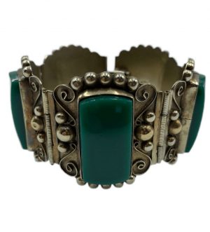 Vintage Green Onyx and Sterling Silver Taxco Bracelet