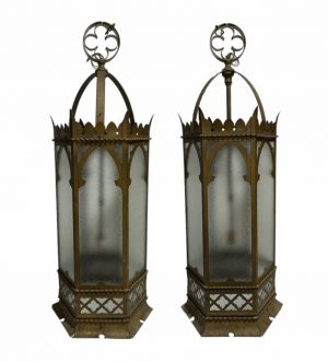 Large Vintage Baroque Style Hanging Lights, Pair