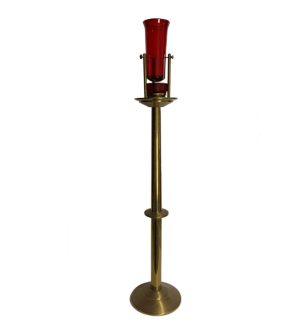 Vintage Floor Standing Brass & Ruby Glass Sanctuary Church Vigil Lamp