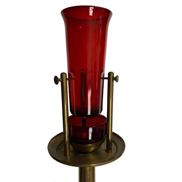 Vintage Floor Standing Brass & Ruby Glass Sanctuary Church Vigil Lamp - Image 2