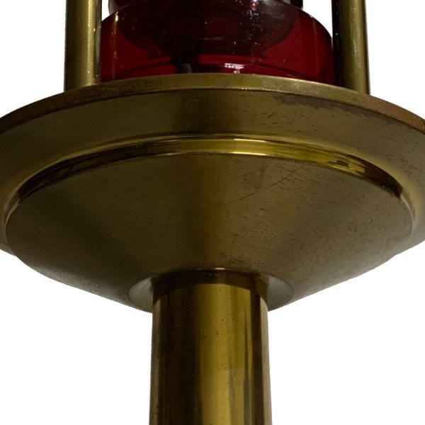 Vintage Floor Standing Brass & Ruby Glass Sanctuary Church Vigil Lamp - Image 6
