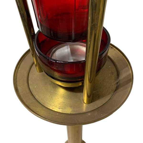 Vintage Floor Standing Brass & Ruby Glass Sanctuary Church Vigil Lamp - Image 7