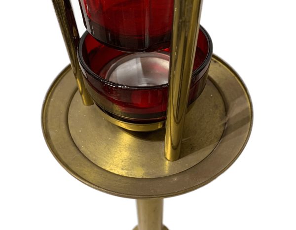 Vintage Floor Standing Brass & Ruby Glass Sanctuary Church Vigil Lamp - Image 8