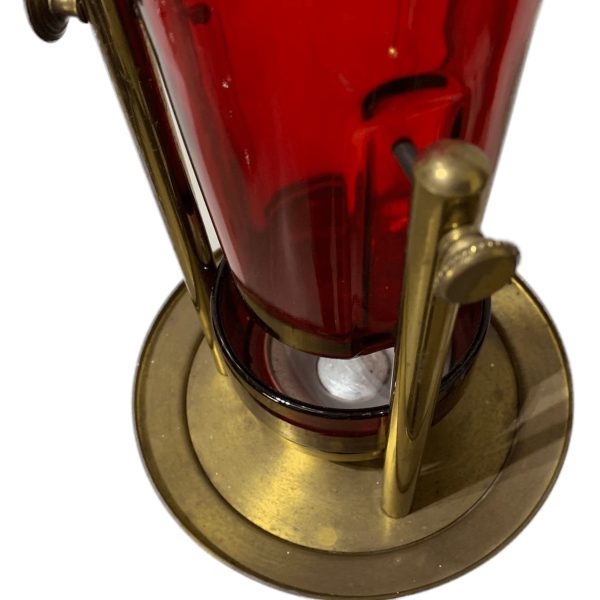 Vintage Floor Standing Brass & Ruby Glass Sanctuary Church Vigil Lamp - Image 9