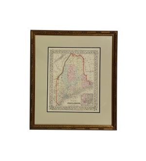 19th Century Map of Maine by Augustus Mitchell, Framed