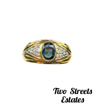 18K Yellow Gold Green Topaz & Diamond Ring