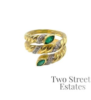 18k Gold Diamond & Emerald Swirl Ring