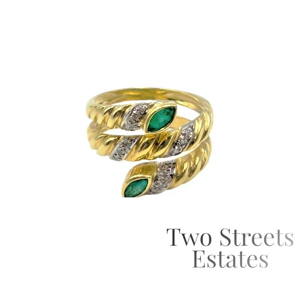 18k Gold Diamond & Emerald Swirl Ring