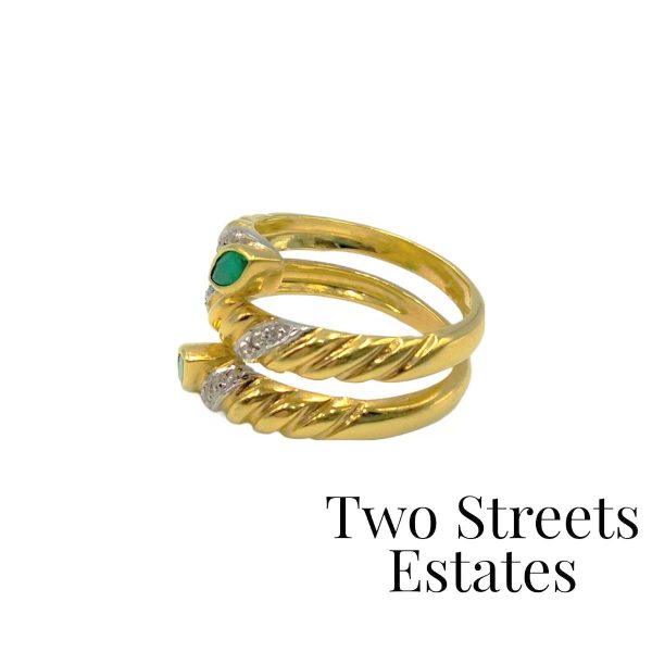 18k Gold Diamond & Emerald Swirl Ring - Image 3