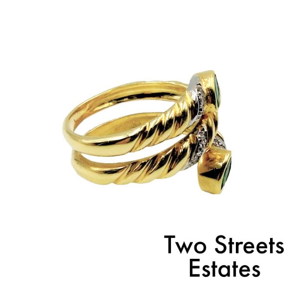 18k Gold Diamond & Emerald Swirl Ring - Image 4