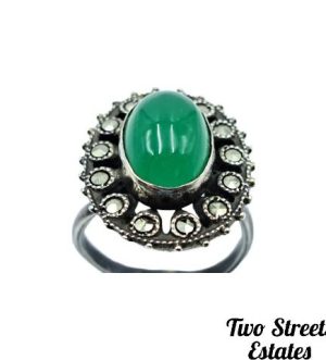 Vintage Estate 925 Sterling Silver Jade Ring