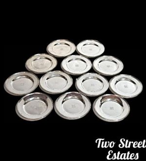 Sterling Silver Plates (Set Of 12) Stamped ''M'' Monogram