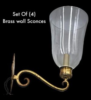 Brass Wall Sconces with Tulip Glass Shades, Set of 4
