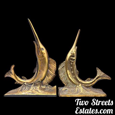 Set OF Two'' Brass Marlin Fish Figurines / Bookends - Two Streets Estates