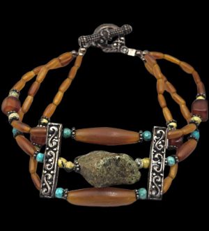 Vintage Amber & Turquoise Tibetan Silver Bracelet