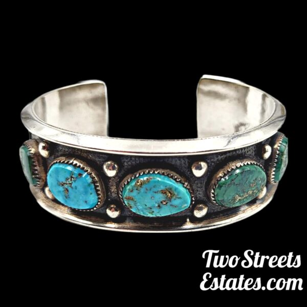 Vintage Navajo Turquoise Sterling Cuff Bracelet By: Frank Patania