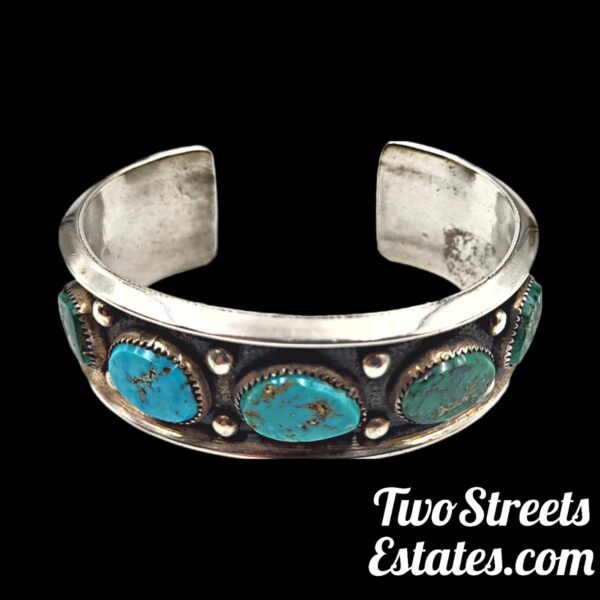 Vintage Navajo Turquoise Sterling Cuff Bracelet By: Frank Patania - Image 2