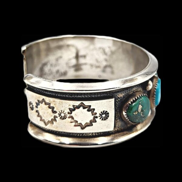 Vintage Navajo Turquoise Sterling Cuff Bracelet By: Frank Patania - Image 4