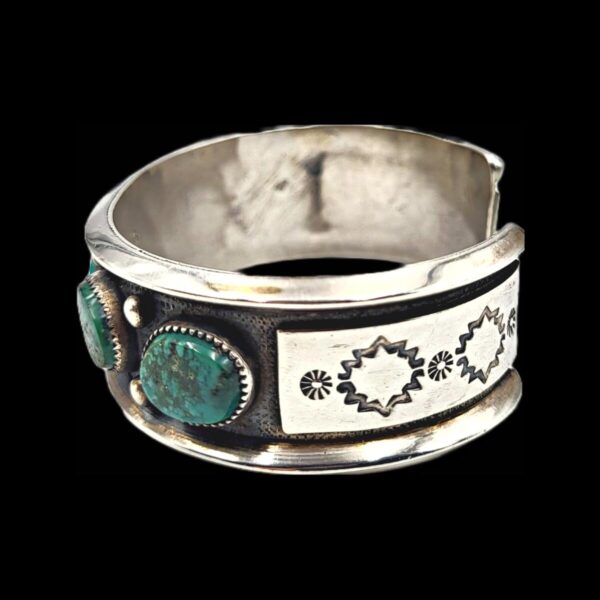 Vintage Navajo Turquoise Sterling Cuff Bracelet By: Frank Patania - Image 5