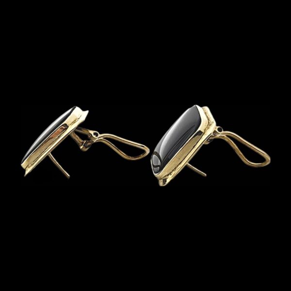 Vintage 14k Gold Square Faceted Black Onyx Earrings - Image 3
