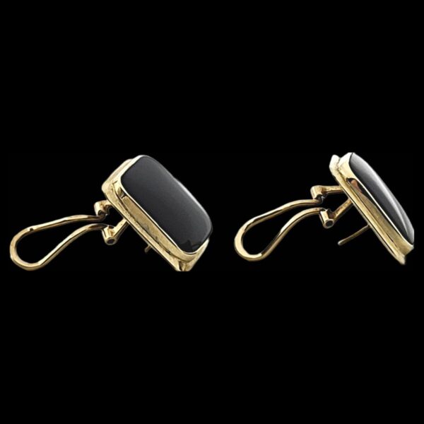 Vintage 14k Gold Square Faceted Black Onyx Earrings - Image 4