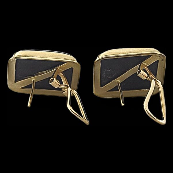 Vintage 14k Gold Square Faceted Black Onyx Earrings - Image 2
