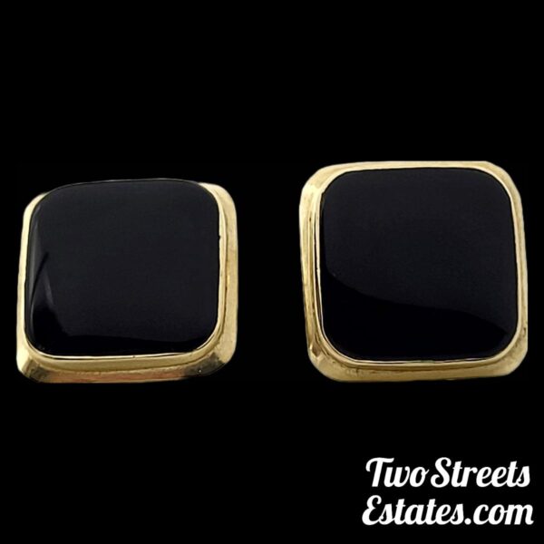 Vintage 14k Gold Square Faceted Black Onyx Earrings