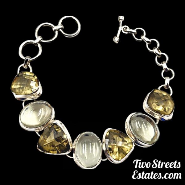 Vintage 925 Sterling Silver Green Citrine Bracelet