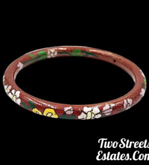 Vintage Cloisonné Red Flower Bangle 