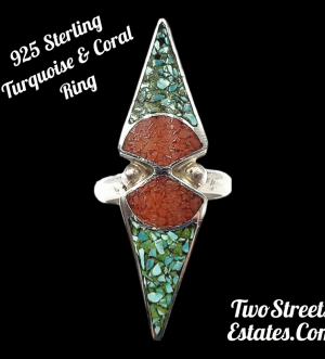 Vintage Sterling Silver Turquoise & Coral Ring