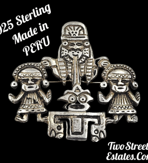 Vintage 925 Sterling Silver Peruvian Aztec Mayan Brooch