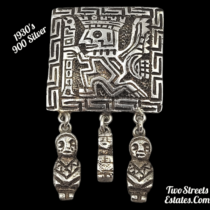 Vintage 1930's 900 Silver Peruvian Aztec Mayan Brooch