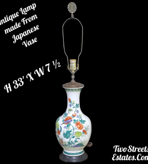 Antique Hand Painted Japanese Lamp Made From Vase