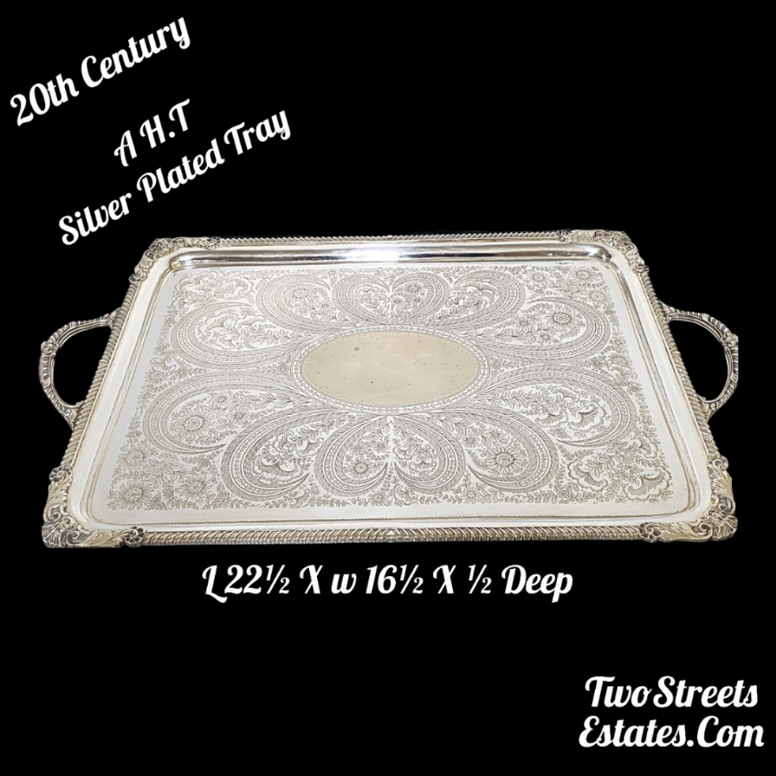 Vintage 20Th Century English Silver Plated Tray (Stamped A H.T)