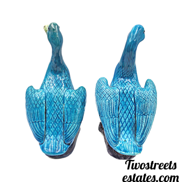 Vintage Porcelain Turquoise Blue Chinese Duck / Goose Figurine (Set of Two) - Image 3