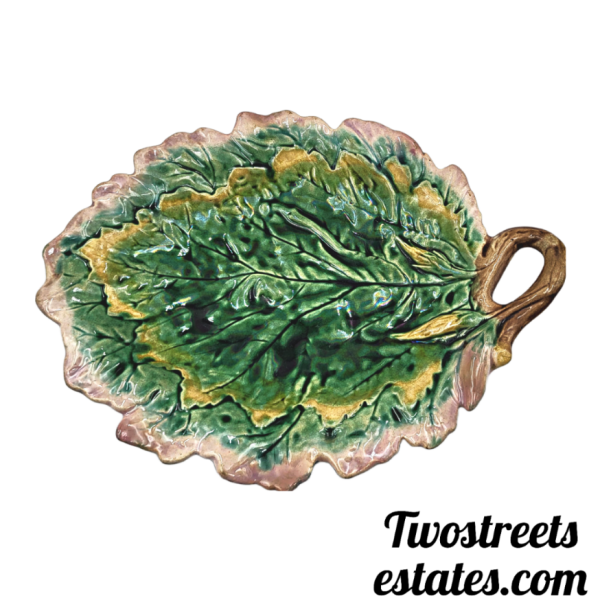 Antique Etruscan Majolica Leaf Plate - Image 4