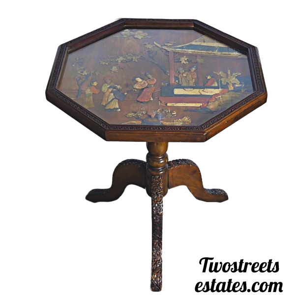Late 1800s Hand Carved Chinese Chinoiserie Tilt Top Table With Stone Underlayment and Glass Top - (Set of Two) - Image 3