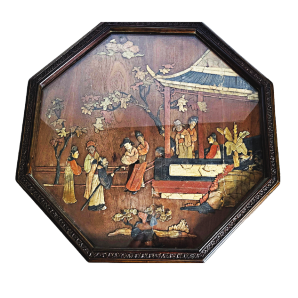 Late 1800s Hand Carved Chinese Chinoiserie Tilt Top Table With Stone Underlayment and Glass Top - (Set of Two) - Image 4