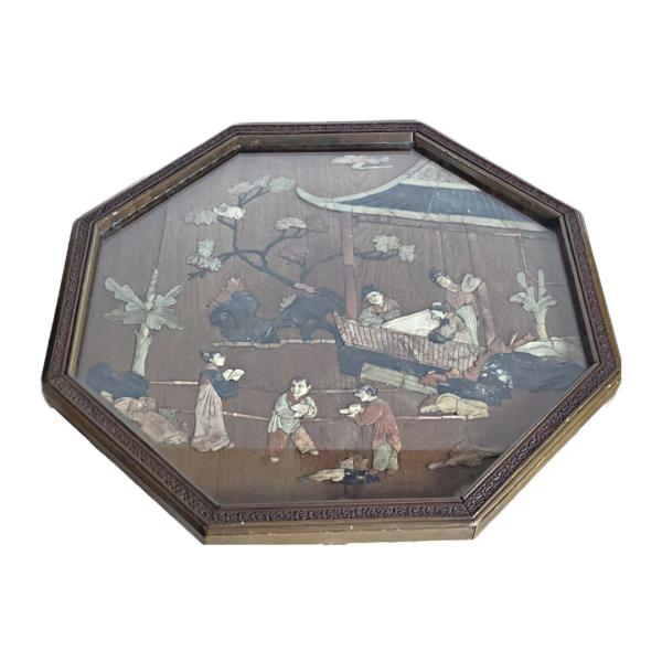 Late 1800s Hand Carved Chinese Chinoiserie Tilt Top Table With Stone Underlayment and Glass Top - (Set of Two) - Image 7