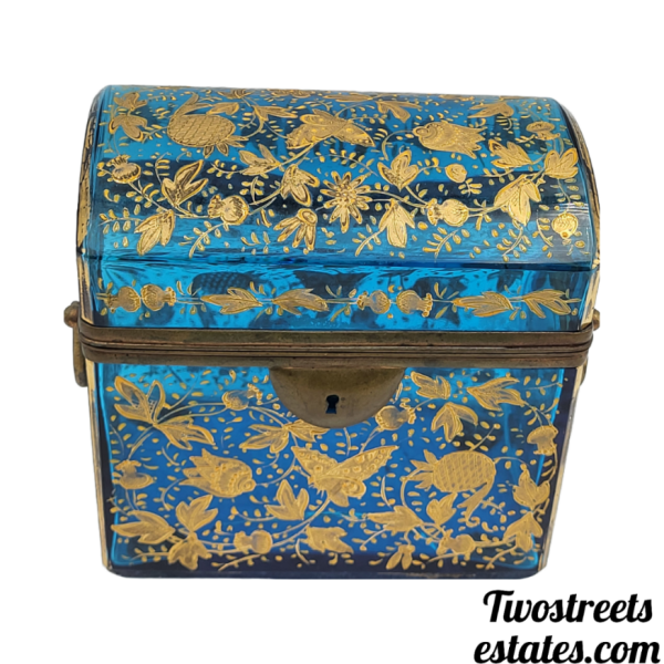 Antique Bohemian Moser Enameled Glass Jewelry Chest Box - 19th Century