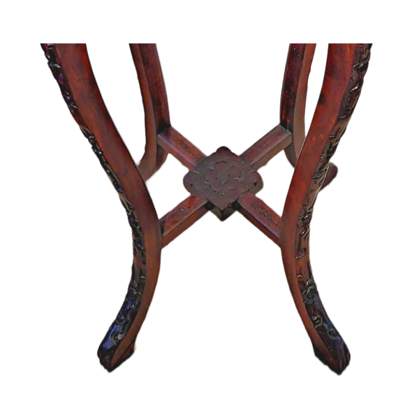 1990s Chinese Asian Design Carved Wood Marble Top Tall Plant Stand (Set of Two) - Image 8